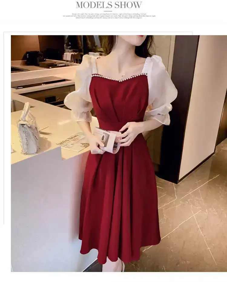 Women Korean Style Red Waist Trumpet Dress — feature 12