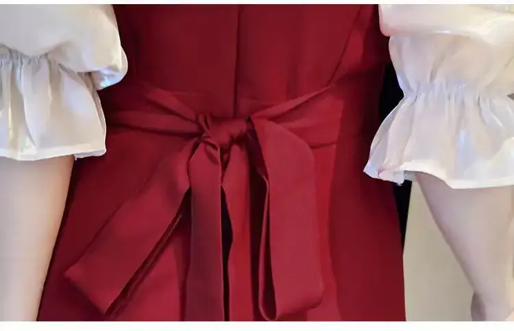 Women Korean Style Red Waist Trumpet Dress — feature 17