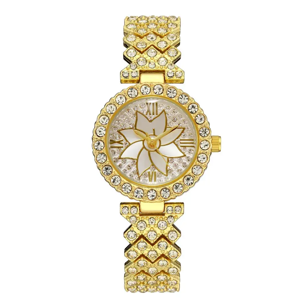 Luxury Rhinestone Women's Bracelet Watch Set Gold - Image 10