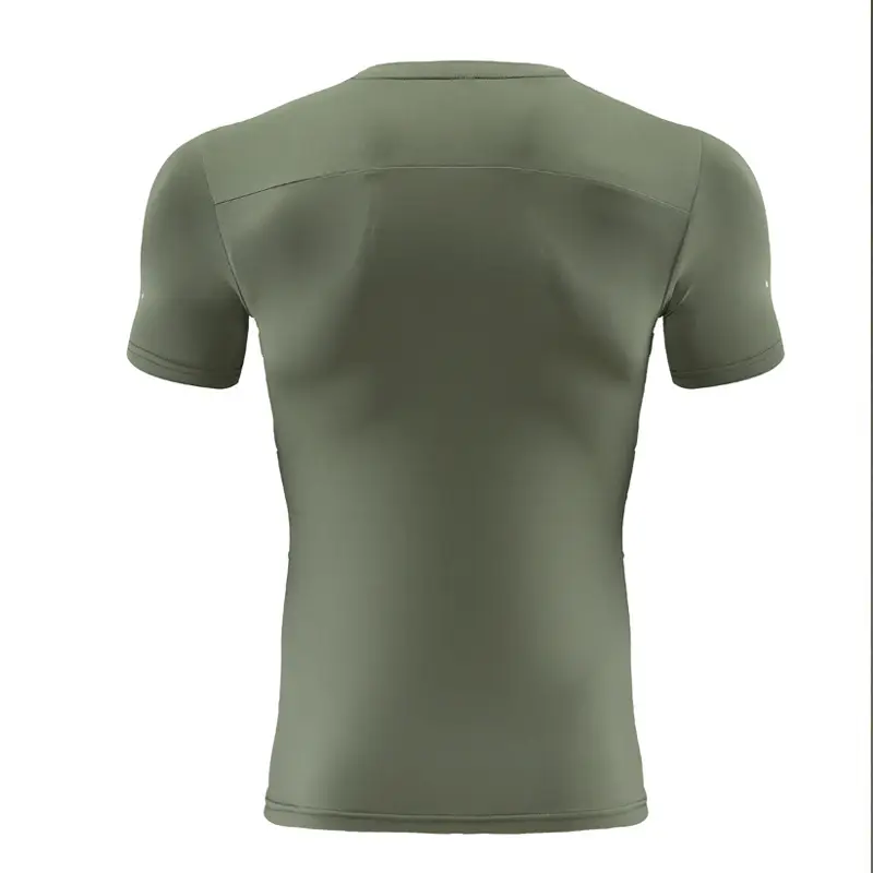 Men's Elastic Compression Fitness T-Shirt Olive Green - Image 6