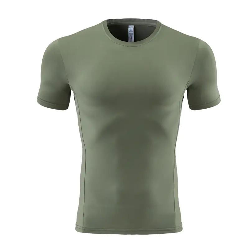 Men's Elastic Compression Fitness T-Shirt Olive Green - Image 9