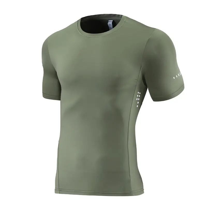 Men's Elastic Compression Fitness T-Shirt Olive Green - Image 3
