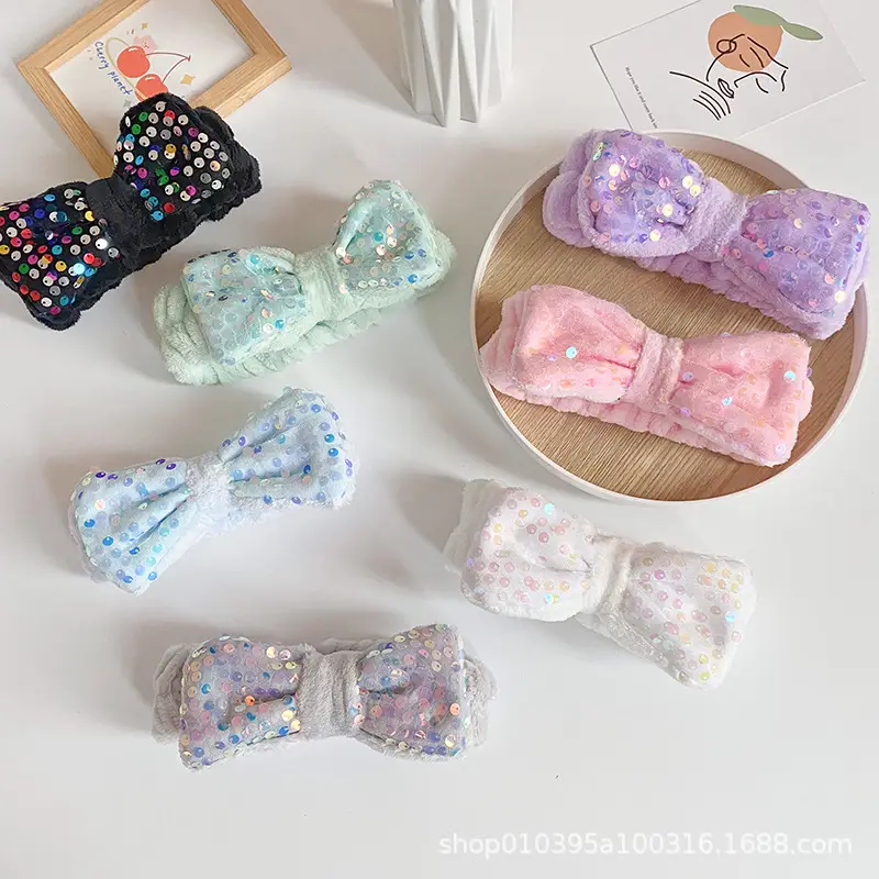 White Sequin Bow Hair Belt for Women - Image 9