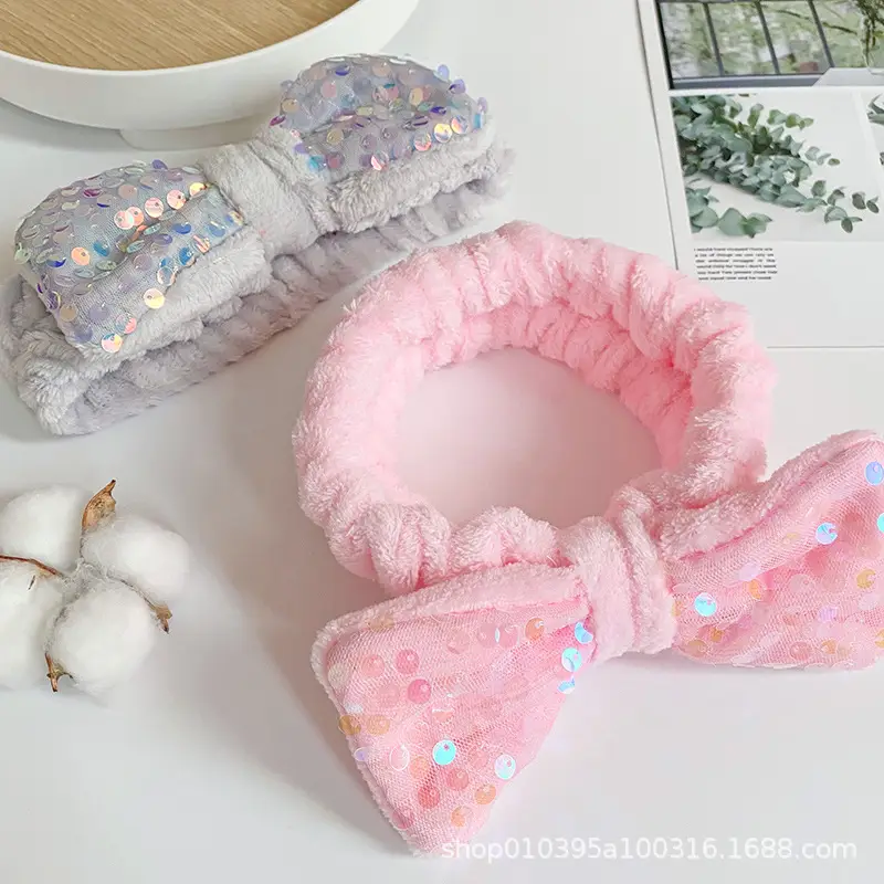 White Sequin Bow Hair Belt for Women - Image 10