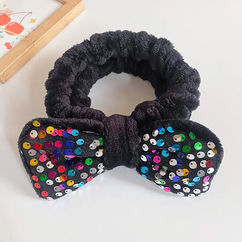 White Sequin Bow Hair Belt for Women - Image 2