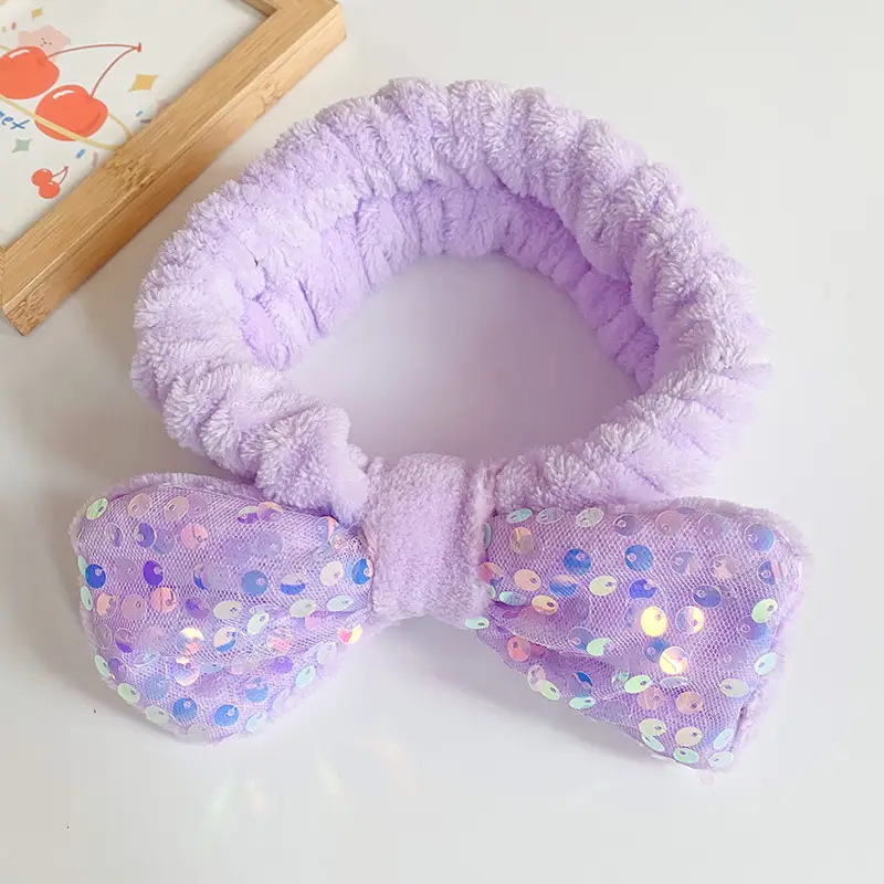 White Sequin Bow Hair Belt for Women - Image 3