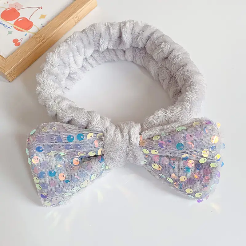 White Sequin Bow Hair Belt for Women - Image 4