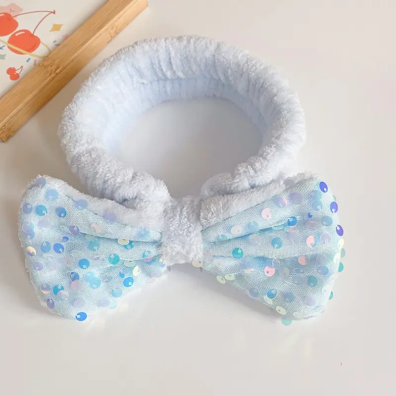 White Sequin Bow Hair Belt for Women - Image 7