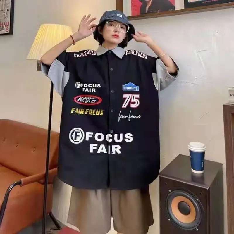 Women Printed Racing Shirt Blue Gray Pants Summer Wear