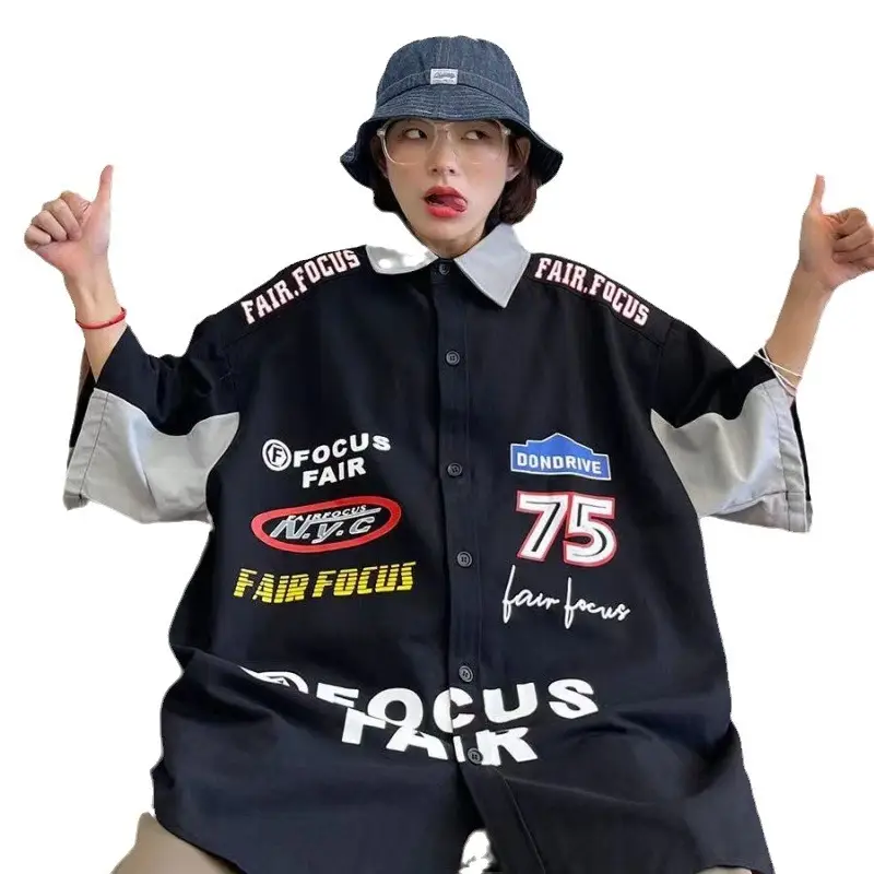 Women Printed Racing Shirt Blue Gray Pants Summer Wear