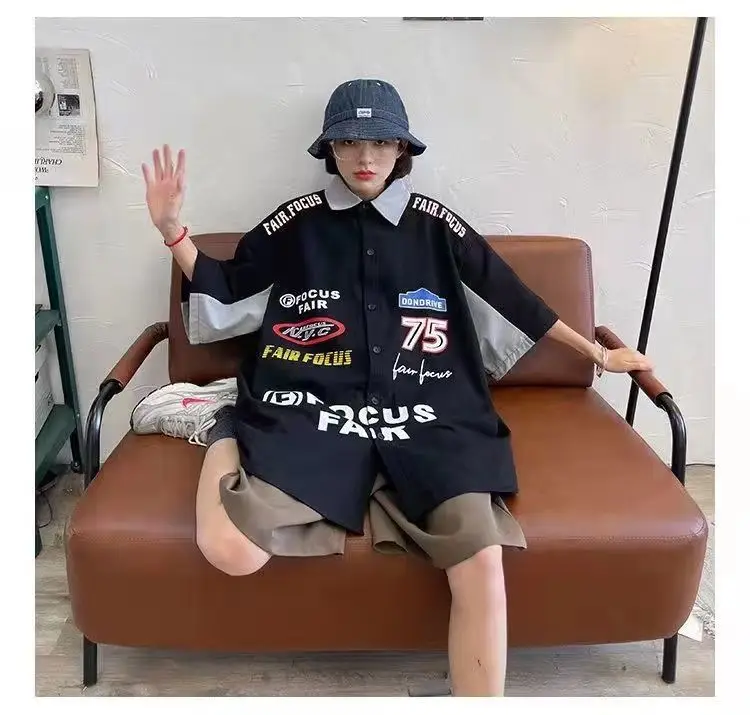 Women Printed Racing Shirt Blue Gray Pants Summer Wear — feature 12