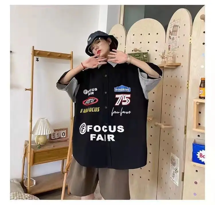 Women Printed Racing Shirt Blue Gray Pants Summer Wear — feature 14
