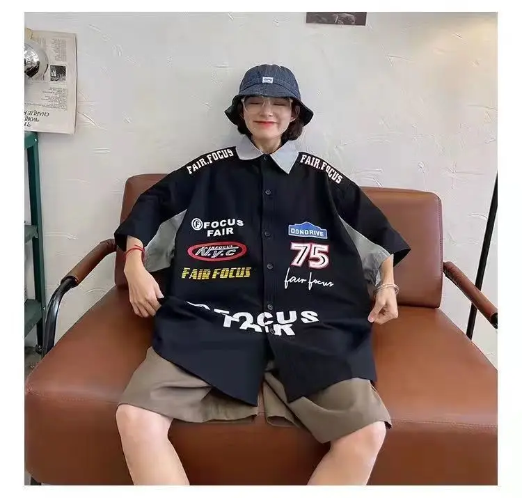 Women Printed Racing Shirt Blue Gray Pants Summer Wear — feature 15