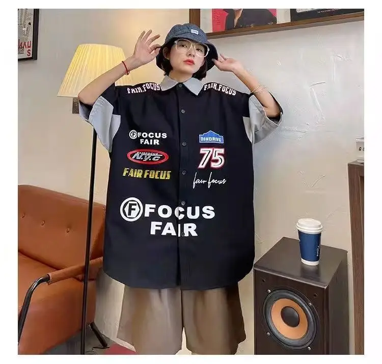 Women Printed Racing Shirt Blue Gray Pants Summer Wear — feature 2
