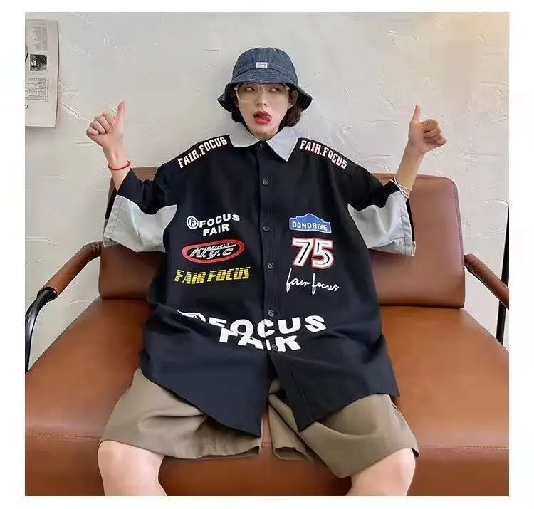 Women Printed Racing Shirt Blue Gray Pants Summer Wear — feature 3
