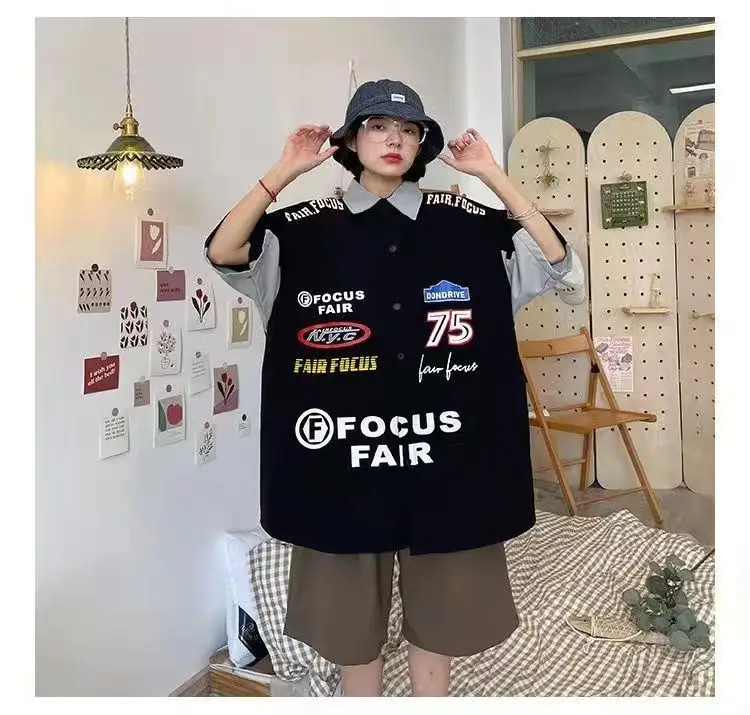Women Printed Racing Shirt Blue Gray Pants Summer Wear — feature 6
