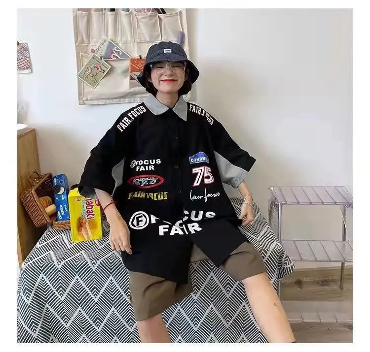 Women Printed Racing Shirt Blue Gray Pants Summer Wear — feature 9