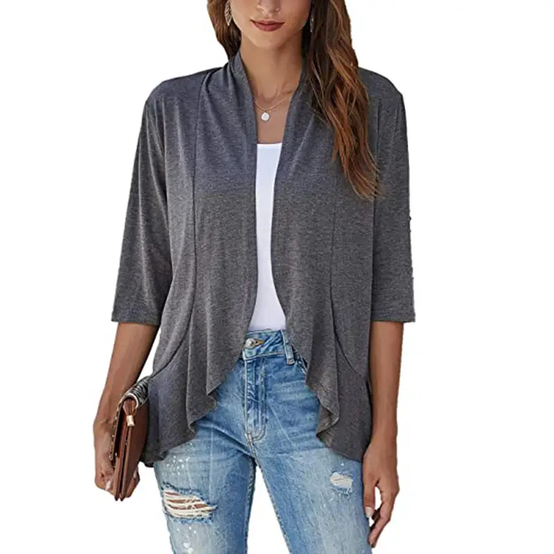Black Seven-Sleeve Cardigan Jacket for Women - Image 4