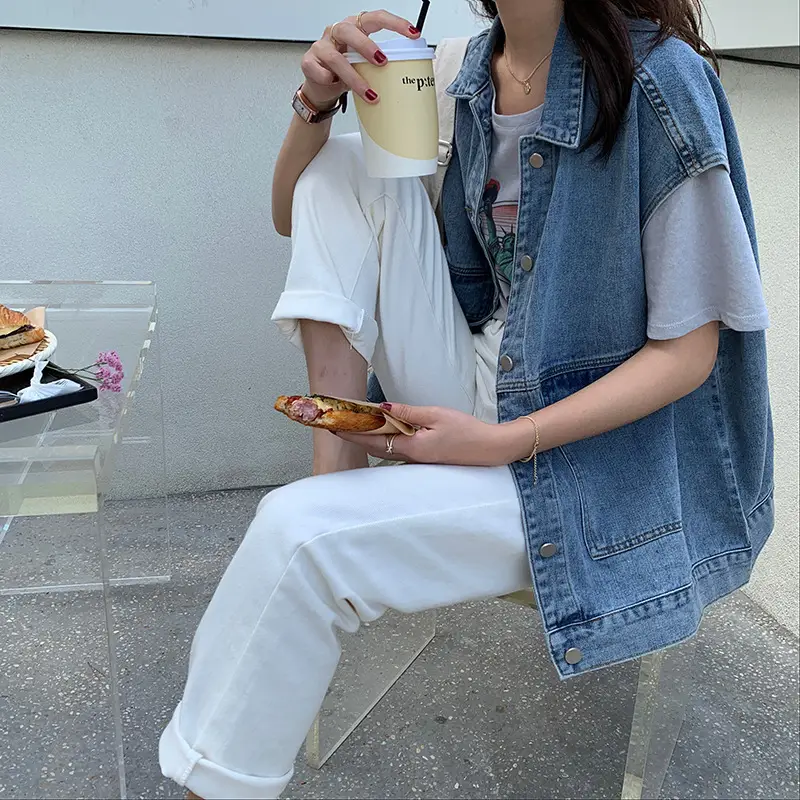 Women Denim Vest Sleeveless Vest Vesting Loose Fit