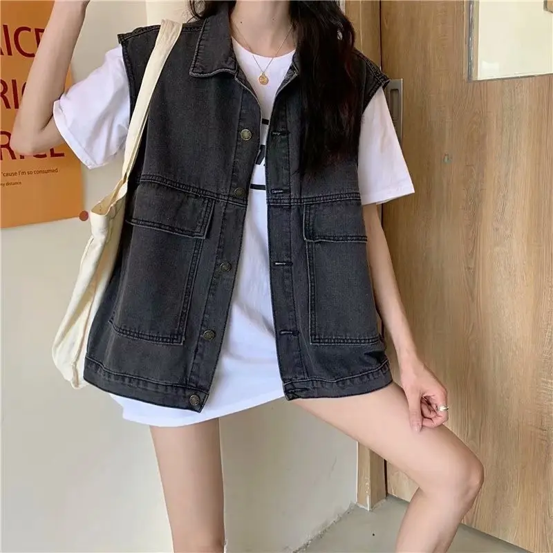 Women Denim Vest Sleeveless Vest Vesting Loose Fit