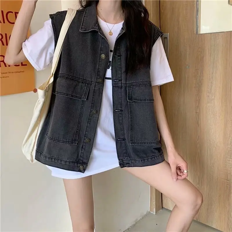 Women Denim Vest Sleeveless Vest Vesting Loose Fit