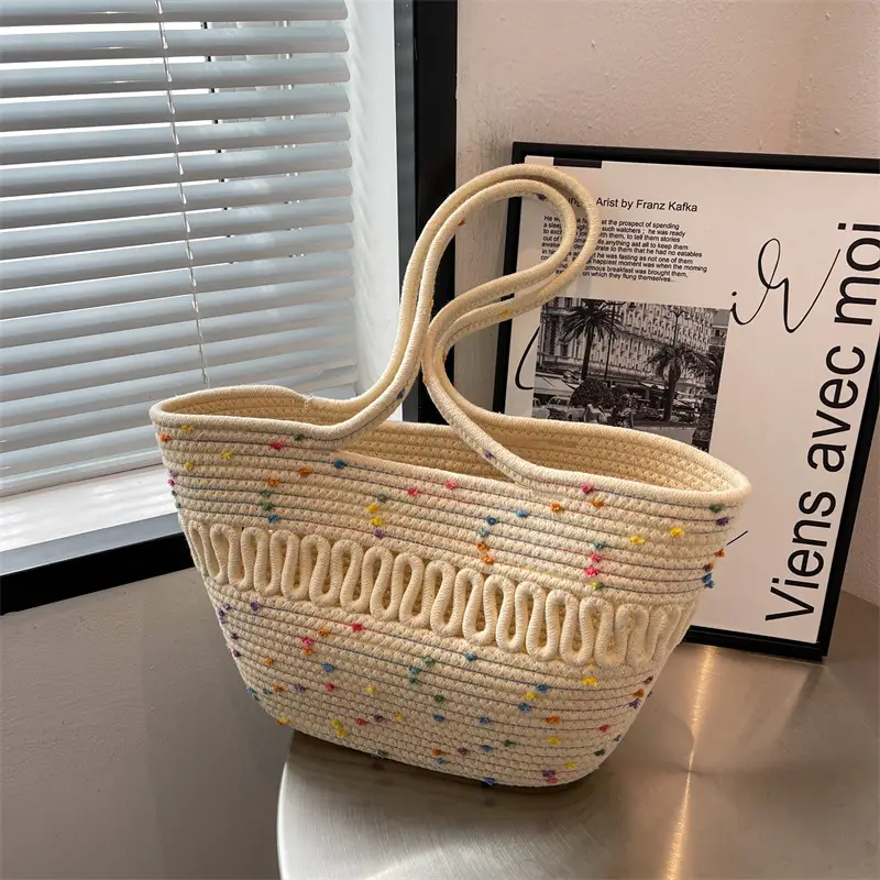 Women Straw Woven Bag Large Capacity Green Beige - Image 6