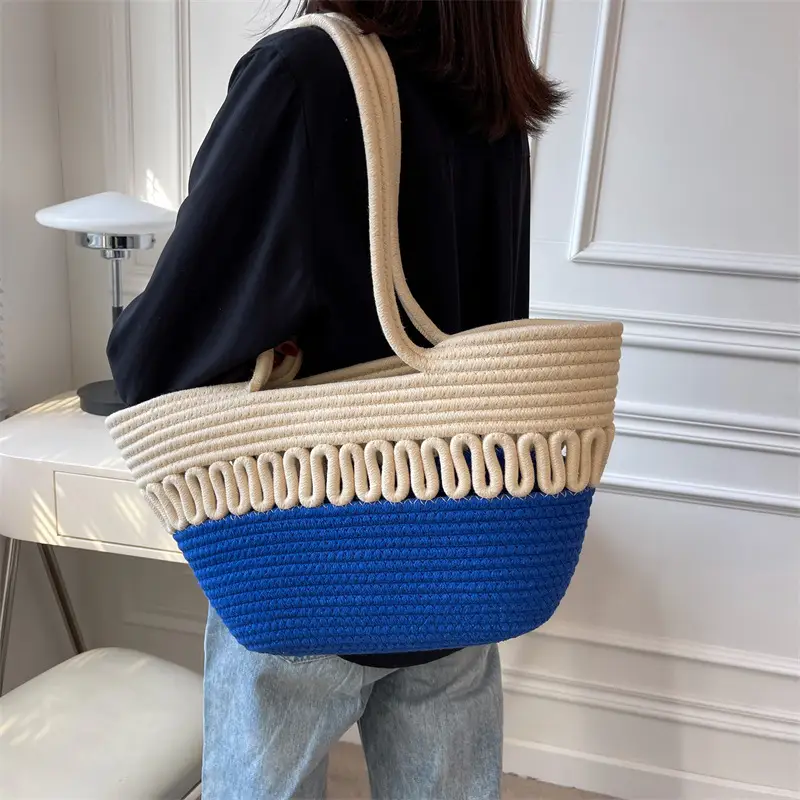 Women Straw Woven Bag Large Capacity Green Beige - Image 8