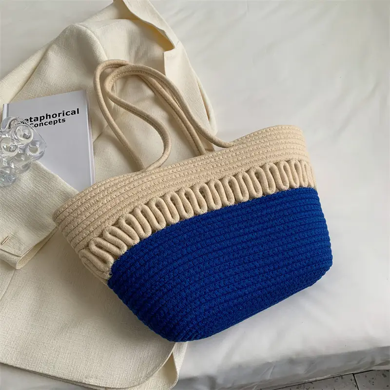 Women Straw Woven Bag Large Capacity Green Beige - Image 3