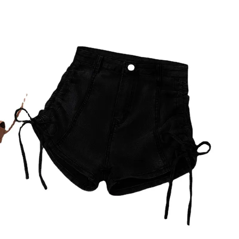 Women's White Drawstring High Waist Denim Shorts 2022 - Image 10