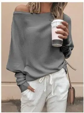 Women One-Off-Shoulder Raglan Sleeve Sweater Short Pants Set