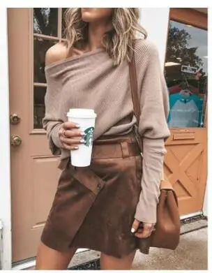 Women One-Off-Shoulder Raglan Sleeve Sweater Short Pants Set