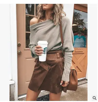 Women One-Off-Shoulder Raglan Sleeve Sweater Short Pants Set
