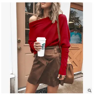 Women One-Off-Shoulder Raglan Sleeve Sweater Short Pants Set