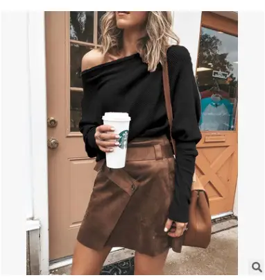 Women One-Off-Shoulder Raglan Sleeve Sweater Short Pants Set