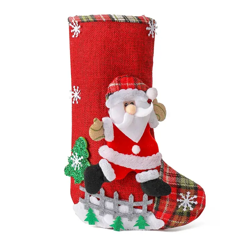 Christmas Santa Stocking with Plaid Boots Decor - Image 9