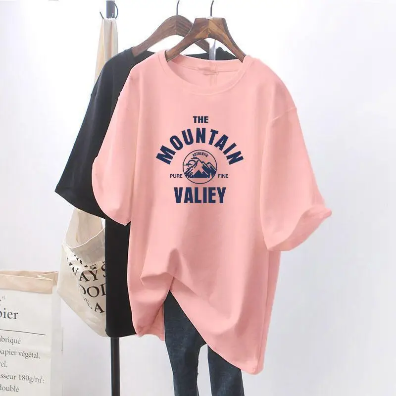 Plus Size Printed T-Shirt Grey Mountain Valley Design