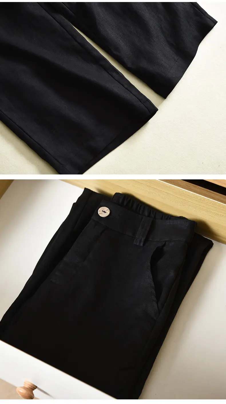 2024 Black Thin Casual Linen Pants Women — feature 25