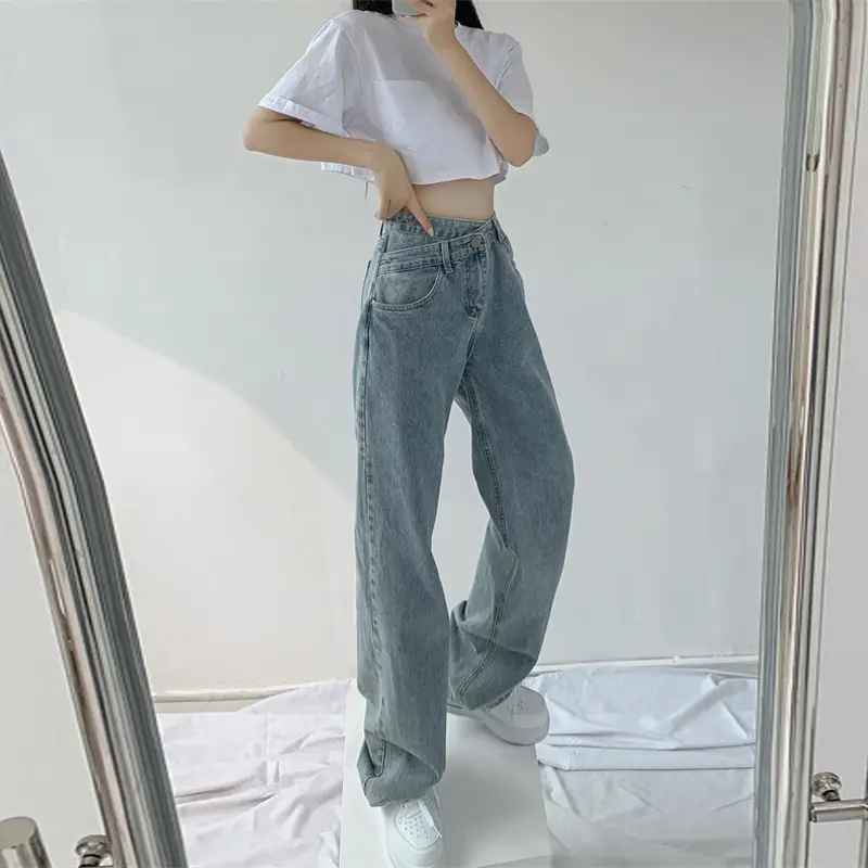 Women's Light Blue Wide Leg Slim Jeans High Waist - Image 7