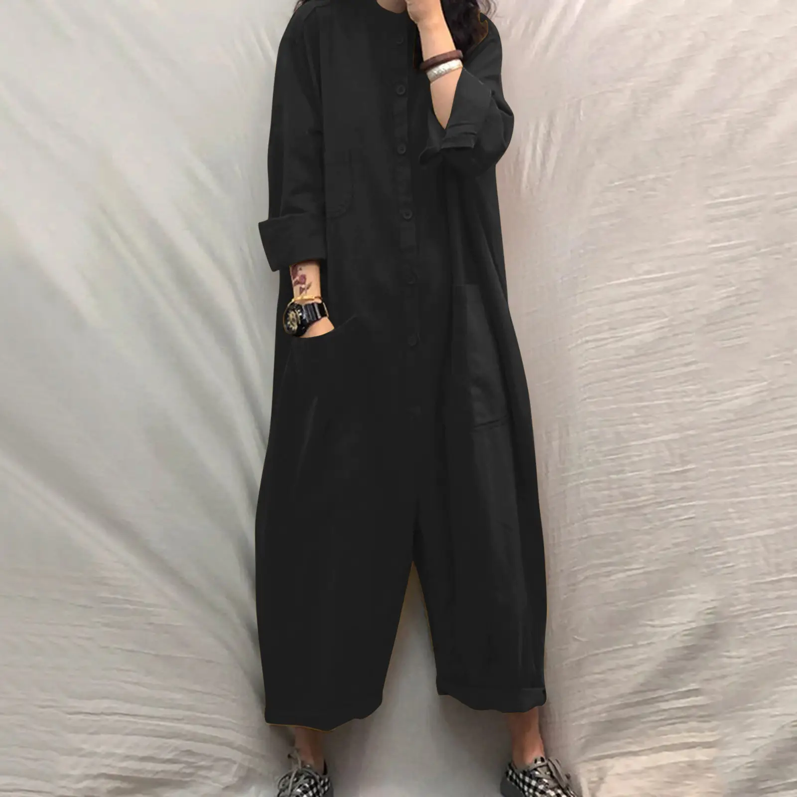 Women's Multi-Pocket Button Jumpsuit Brown - Image 5