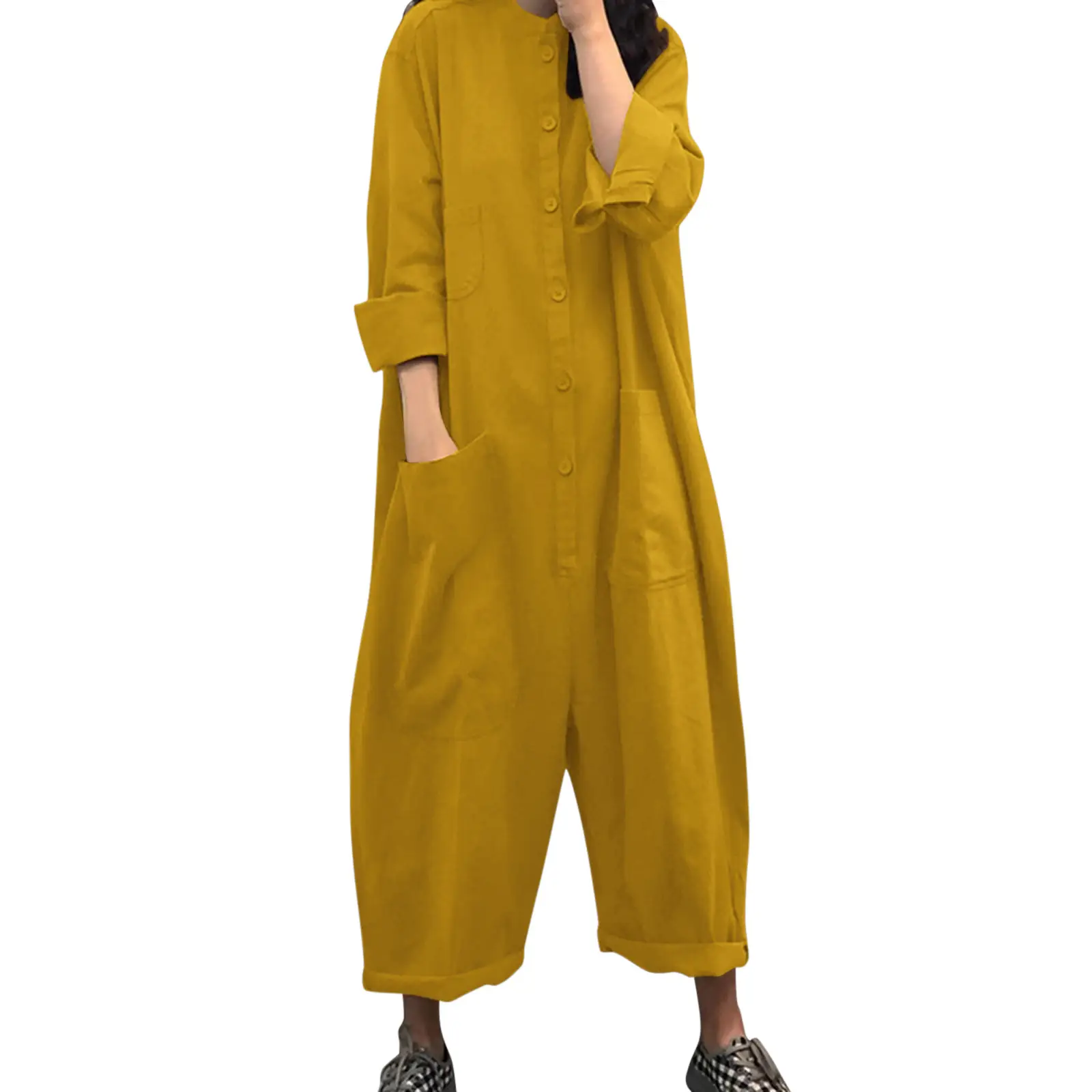 Women's Multi-Pocket Button Jumpsuit Brown - Image 2