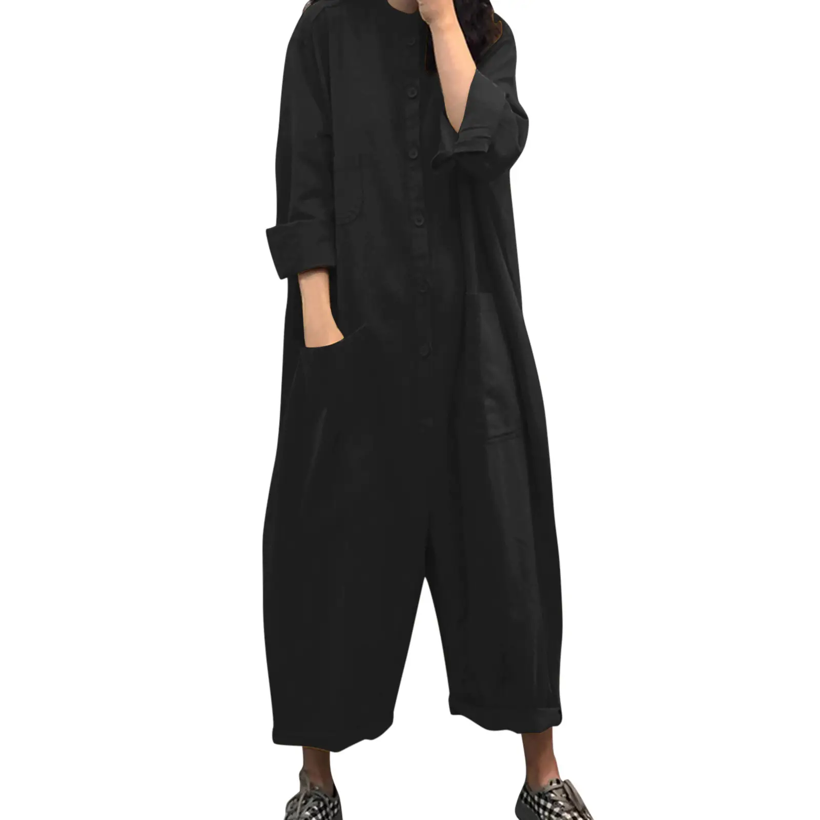 Women's Multi-Pocket Button Jumpsuit Brown - Image 3