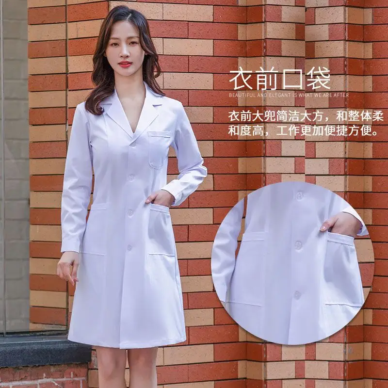 White Medical Work Gown for Men Women 4 Seasons Thin Long Sleeve - Image 3