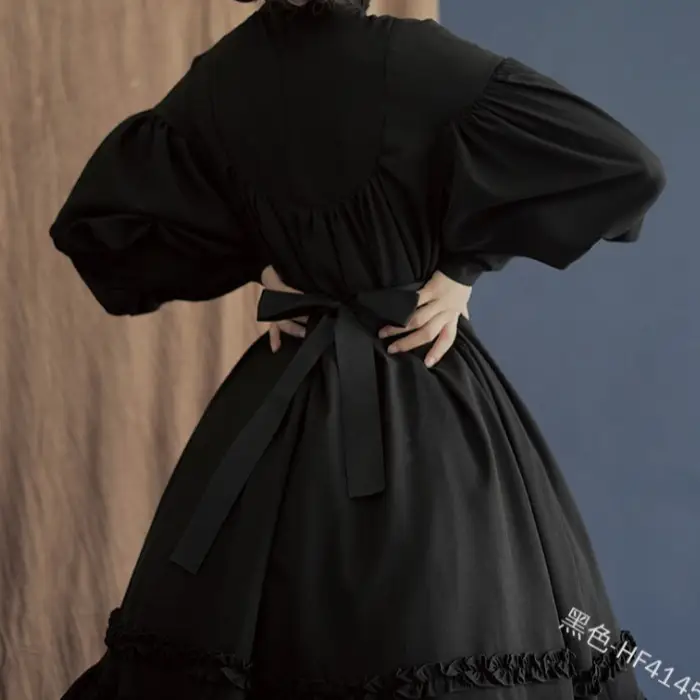 Japanese Style Long Sleeve Lace Dress Olive Green