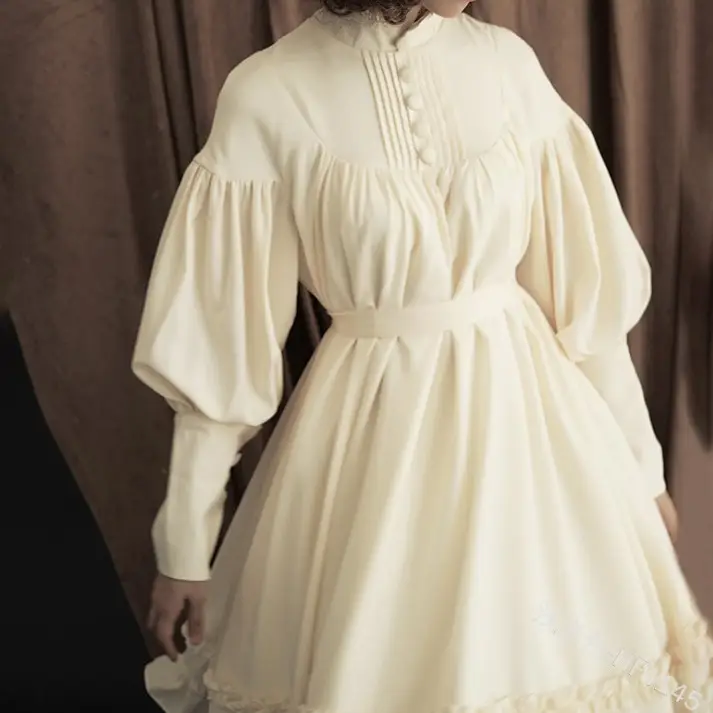 Japanese Style Long Sleeve Lace Dress Olive Green