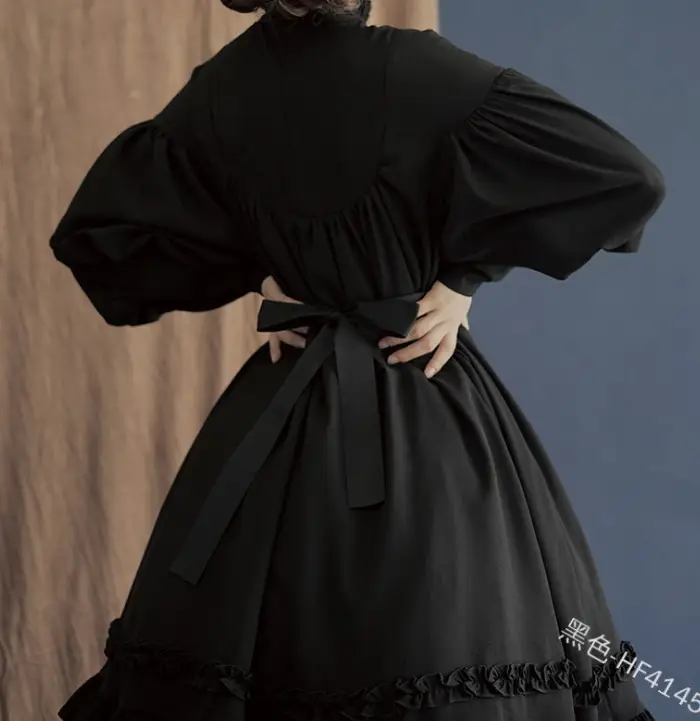 Japanese Style Long Sleeve Lace Dress Olive Green