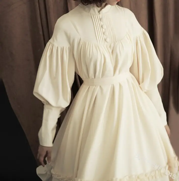 Japanese Style Long Sleeve Lace Dress Olive Green