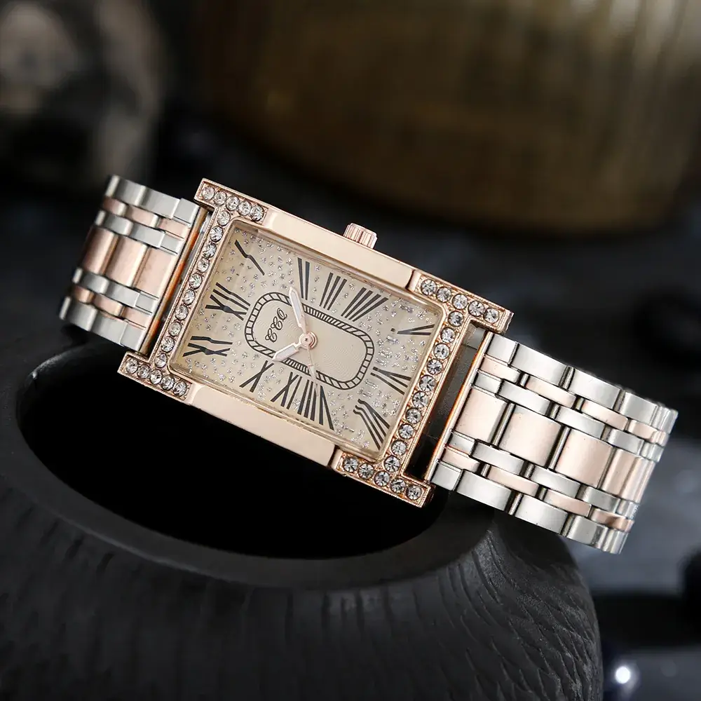 Women's Rose Gold Roman Numeral Quartz Watch with Diamond Bracelet - Image 3