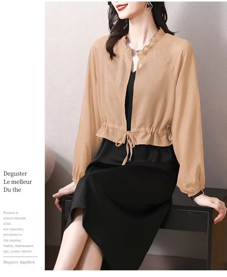 Chiffon Sun-Protective Cardigan Small Shawl Summer with Suspender Skirt Outer Blouse Loose Slimming Short Coat Top — feature 21