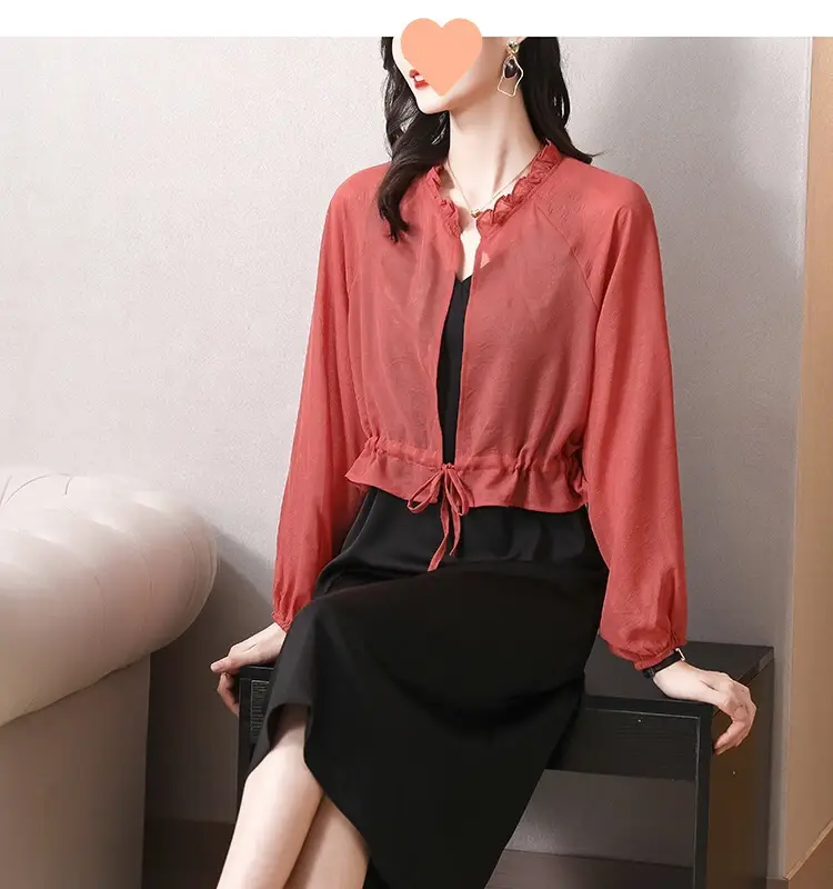 Chiffon Sun-Protective Cardigan Small Shawl Summer with Suspender Skirt Outer Blouse Loose Slimming Short Coat Top — feature 22