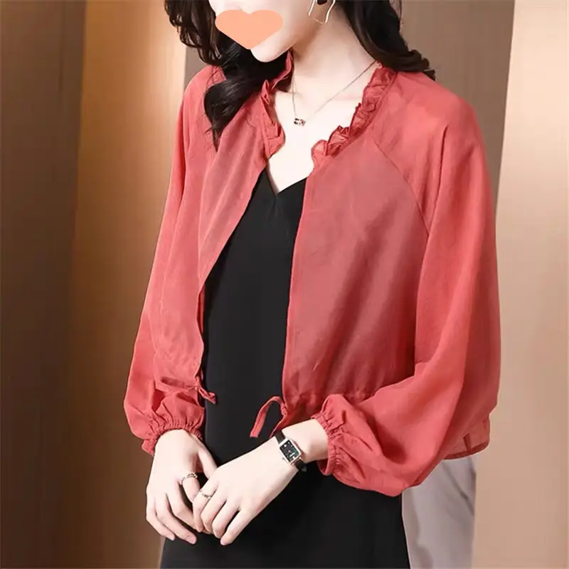 Chiffon Sun-Protective Cardigan Small Shawl Summer with Suspender Skirt Outer Blouse Loose Slimming Short Coat Top — feature 3